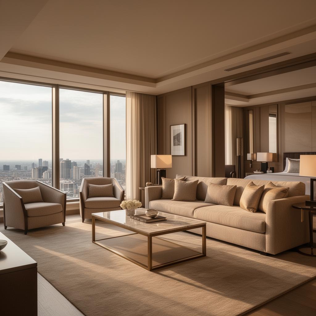 Elegantan enterijer apartmana u kondo hotelu s pogledom na grad